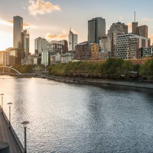 Melbourne city and Yarra river in Victoria, Australia.
